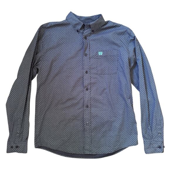 Cinch Other - Cinch Boys’ Blue Print Button Down Long Sleeve Shirt Western Size XXL 16-18